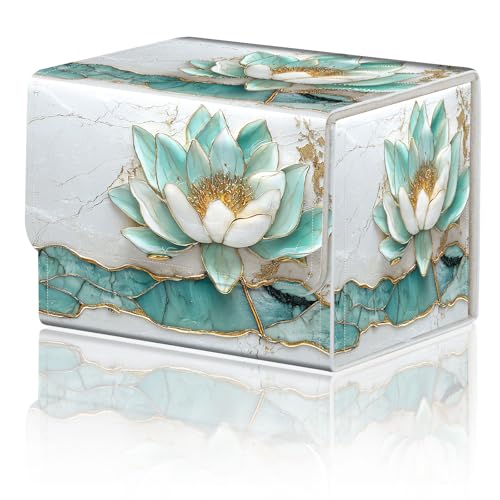 DEGDFSGR Card Game Storage Box for TCG MTG Deck Box Organizer Trading Card Case Commander Deck Box Magnetic Closure Creative Pattern Up to 200 Cards, Azure Water Lily Lotus Flower - color: Azure Water Lily Lotus Flower