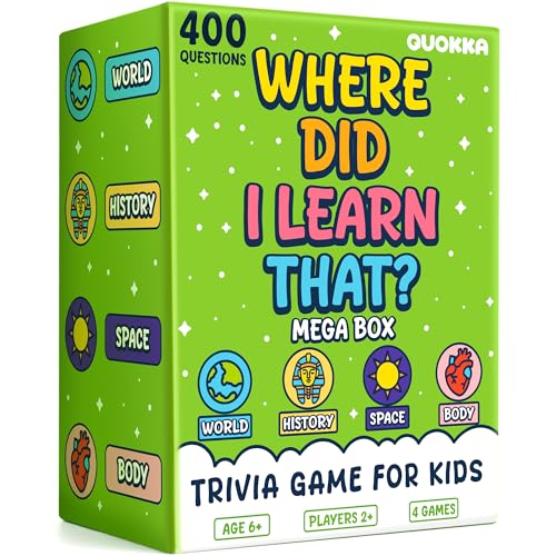 QUOKKA Trivia Games for Kids – 4SET World, Space, History & Human Body – Fun Card Game for Family Game Night – Educational Trivia Cards for Kids, Family and Adults – Travel Games for Boys & Girls 4-8 - color: 4 Set