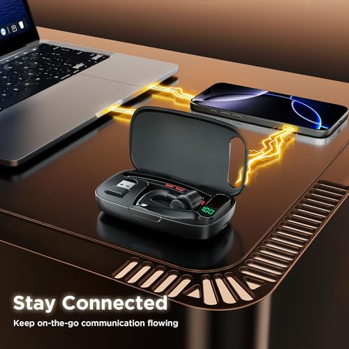 Bluetooth Headset V5.3, Wireless Headset with Dual Noise-Canceling Mics, Portable Charging Case, 300H Standby Time, Hands Free Headphones for PC/Cell Phones, Trucker/Office/Work - color: Black