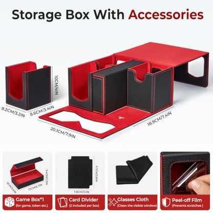 Fabmaker 4 Deck Box Compatible with MTG, Large Capacity Trading Card Storage Box for Comman-der, 5-in-1 Leather Magnetic Closure Card Box with Token Tray, Card Box Compatible with Magic the Gathering