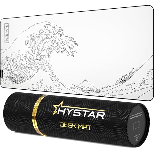 Hystar® Extended Gaming Mouse Pad | XXL 36" x 16" | 5mm Thick, Waterproof Surface, Smooth Polyester Fabric, and Natural Rubber Base | The Great Wave (White) - color: White, size: 36L x 16W inches
