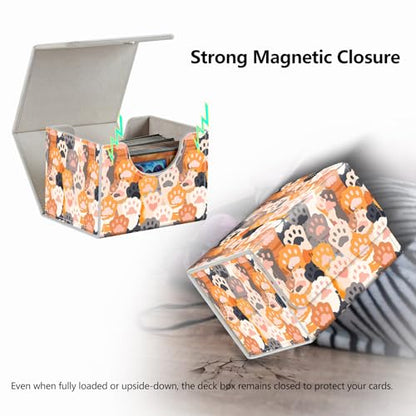 Strong Magnet Card Case Deck Box Mtg Card Box Playing Card Box Magic Deck Box Tcg Up to 200 Cards Creative Pattern Trading Card Storage Box for Collectible Card Games, Cute Cats Paw Pattern - color: Cute Cats Paw Pattern