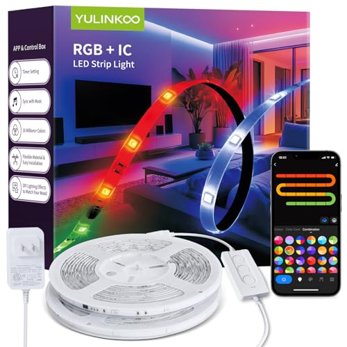 RGB+IC LED Strip Light, 32.8ft Smart LED Light for Bedroom, Bluetooth APP Control, Color Changing LED Strip Lighting, 44 Scene Modes, Music Sync, TV Backlight Behind Strip, Home Decor, Gaming Room - size: 32.8FT