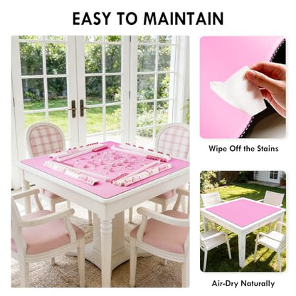 Pink 31.5" Crease-Free Non-Slip Noise Reduction Mahjong Mat | American Mahjong Table Cover with Carrying Bag for Poker Card Games Dominoes & Board Games - color: Pink