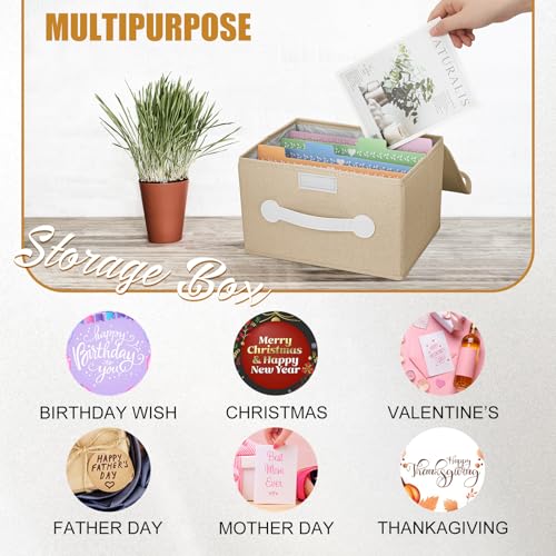 Greeting Card Organizer Box with 16 Dividers,Collapsible Greeting Card Storage Box With Lids，Ideal for Greeting Cards,Recipes, Photos, Envelopes, Keepsake（Beige，84 Pcs Labels） - color: Beige