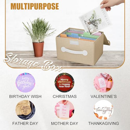 Greeting Card Organizer Box with 16 Dividers,Collapsible Greeting Card Storage Box With Lids，Ideal for Greeting Cards,Recipes, Photos, Envelopes, Keepsake（Beige，84 Pcs Labels） - color: Beige
