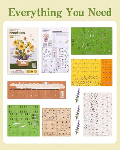 Rowood 3D Puzzles for Adults,Mother's Day DIY Wooden Flower Narcissus Craft Kit,Artificial Flower Botanical Collection,Christmas Birthday Decoration Centerpiece for Table - style: Narcissus