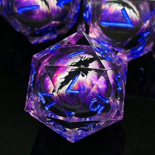 HAOMEJA Resin Dragon Eye DND Dice Set D&D 7 Pcs Resin Sharp Edge Role Playing Dice with Bag, Polyhedral Dungeons and Dragons Dice D20 D12 D10 D100 D8 D6 D4 (Purple & Eye Purple) - color: 7 Eye Purple & Purple