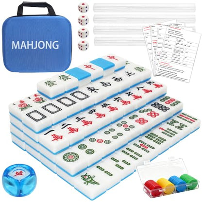144 Pcs Chinese Mahjong Tile Set, 1.2 in Tiles & Accessories, Mahjong Gift Set with Storage Box & Instructions, Portable Travel Game for Beginners, Adults, Family Game Nights
