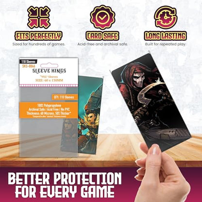 Sleeve Kings Standard Card Sleeves – 110 Count, Clear 60 Micron Thickness, Large Size (60 x 130 mm) – SKU: SKS-8846 - size: 60 x 130 mm, style: 9XL