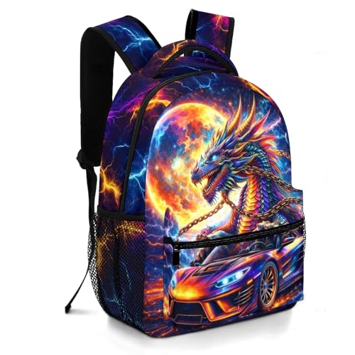 Cool Dragon Backpack For Boys Racing Car Dragon Boys Backpack For Kids Teens Elementary Middle School Student Bookbag For Age 6-18 Lightweight Travel Back Pack - color: Dragon