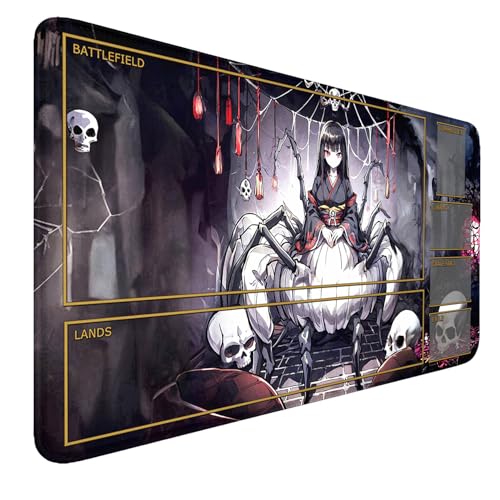 MTG MATS, 24" x 14" TCG DND Playmats Stitched Edges for Trading Card Smooth Rubber Surface Anti-Slip Mouse Pad with Storage Bag Thickened 3mm for Magic Playmat Gaming Mat - color: Spider, size: Playmat With Zones