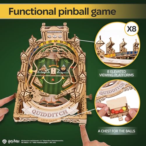 UGEARS Harry Potter Quidditch Pinball Machine - 3D Wooden Puzzles for Adults to Build, Mechanical Wooden Model Kits, Wood Brain Teaser Puzzles, Harry Potter 3D Puzzle Pinball Game for Fathers Day - style: Quidditch Pinball
