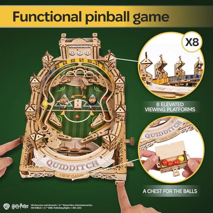 UGEARS Harry Potter Quidditch Pinball Machine - 3D Wooden Puzzles for Adults to Build, Mechanical Wooden Model Kits, Wood Brain Teaser Puzzles, Harry Potter 3D Puzzle Pinball Game for Fathers Day - style: Quidditch Pinball