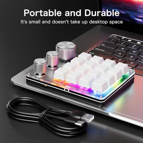 LICAEVEY Custom Macro Pad, 16 Key Programmable Mechanical Keyboard with 3 Knobs & RGB LED, Keypad for, Gaming, Shortcuts, Fit for Wins OS X (White) - color: White