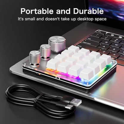 LICAEVEY Custom Macro Pad, 16 Key Programmable Mechanical Keyboard with 3 Knobs & RGB LED, Keypad for, Gaming, Shortcuts, Fit for Wins OS X (White) - color: White