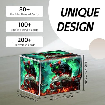 Trading Card Storage Box, Holds 100+ for MTG Cards, Premium PU Leather with Magnetic Closure, Black Rat On A Skull Durable Deck Box for Magic the Gathering, Trading Card Games - color: Black Rat On A Skull