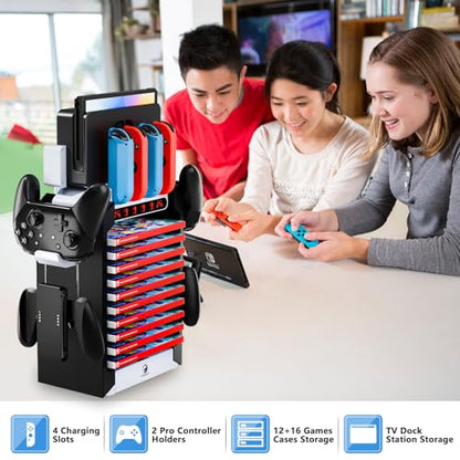 Switch Organizer Station with Controller Charger, Multifunctional Storage Stand for Nintendo Switch Dock with Controller Holder, Joy con Charging Dock and OLED Console