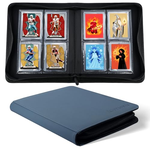 Top Loader Binder 4 Pocket, WITHYU PU Leather Card Binder Top Loader 128 Pockets, Ringless Card Holder Trading Card Binder Toploader Album for Sports & TCG MTG (Ink Blue) - color: Ink Blue, size: 4 Pocket
