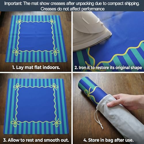 Blue Teal Mahjong Mat (32.5” x 32.5”) with Carrying Bag Non Slip Noise Reduction Gaming Mat Rubber Mahjong Table Cover Accessoriesfor Poker Board Games Dominoes - color: Blue Teal