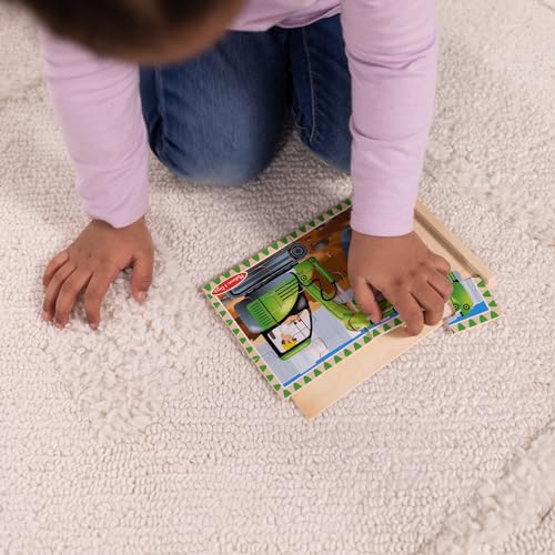 Melissa & Doug 4‑in‑1 Wooden Construction Vehicles Jigsaw Puzzle Set, 48 Pieces with Storage Box, Toddler Puzzle Toy for Kids Ages 3+ - FSC Certified - style: Construction
