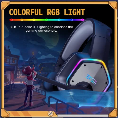 EKSA E1000 USB Gaming Headset for PC, Computer Headphones with Microphone/Mic Noise Cancelling, 7.1 Surround Sound, RGB Light - Wired Headphones for PS4, PS5 Console, Laptop, Call Center - color: Grey