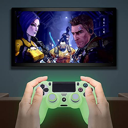 Green Anti-Slip Glow in The Dark Protective Silicone Cover Skin Grips Compatible with PS4/Slim/Pro Controller with 8 PCS Thumb Grips Caps and 2 Grips Caps Glow in The Dark. - color: Glow Green