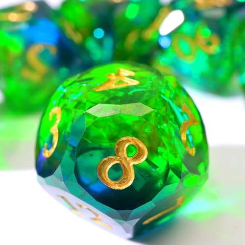 XENOLUX Polyhedral DND Dice Set, Bubble-Free Well-Balanced Sharp Edge Resin Dice, Diamond Cut Blue Green Iridescent Role Playing Accessories for Dungeons and Dragons with Metal Case - Mixed1 - color: Rd-mixed 1