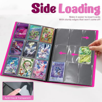 Trading Card Binder, 9 Pocket 20 Pages 360 Cards, Suitable for MTG, TCG(Rose Red) - color: Rose Red