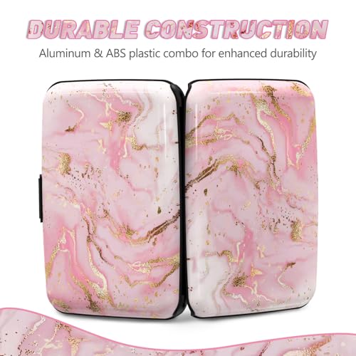 ToLuLu Credit Card Holder, Pink Marble Mini RFID Small Aluminum Card Wallet | Blocking Slim Metal Business Card Case, RFID Blocking Front Pocket Wallet Hard Case Durable CC Holder for Women Girl - color: Pink Marble