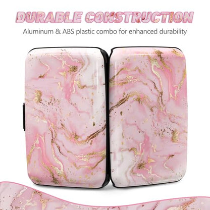 ToLuLu Credit Card Holder, Pink Marble Mini RFID Small Aluminum Card Wallet | Blocking Slim Metal Business Card Case, RFID Blocking Front Pocket Wallet Hard Case Durable CC Holder for Women Girl - color: Pink Marble