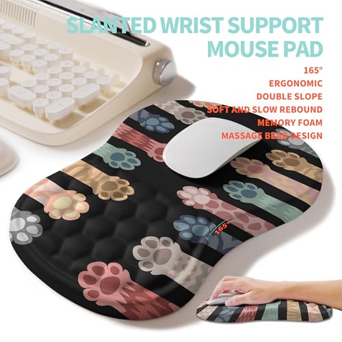 2-in-1 Ergonomic Set, Wave Rise Keyboard Wrist Rest and Massage Bulge Slope Mouse Pad Wrist Support, Cushion Memory Foam Integrated to Relieve Wrist Pain, Multicolour Cat Claws - color: Multicolour Cat Claws