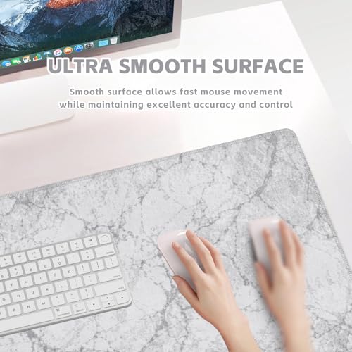 Baziabbo Desk Mat,XXL Extended Large Mouse Pad,Gaming Mousepad with Stitched Edge,Non-Slip Rubber Base Keyboard Desk Pad for Home Office Study Game (White Marble) - color: White Marble