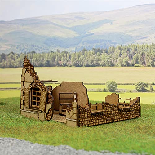 War World Gaming Destroyed Normandy House for Historical Wargames 20-28mm Scale Laser Cut MDF Building - size: Destroyed Normandy House