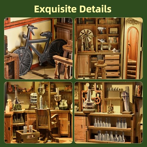 MiniCity Public Library Book Nook Kit, 3D Wooden Bookshelf Puzzle with LED | 7.1 x 9.1 x 7.1 in; 504-piece DIY kit with LED and dust cover; glue/tools included; 6-8 hr build for shelf display, ages 14+ - style: The Radium Lady