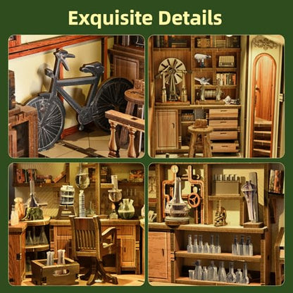 MiniCity Public Library Book Nook Kit, 3D Wooden Bookshelf Puzzle with LED | 7.1 x 9.1 x 7.1 in; 504-piece DIY kit with LED and dust cover; glue/tools included; 6-8 hr build for shelf display, ages 14+ - style: The Radium Lady