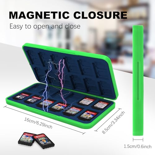 FYY Nintendo Switch Game Case Holder for Switch 2 Cartridge, Green & Navy | 24 Game Card Slots & 48 Micro SD Card Slots, Hard Shell, Silicone Lining - color: B-Green Navy