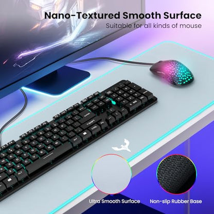 RGB Gaming Mouse Pad Extra Large Extended 31.5x12 Inch-Grey | LED mouse pad with 14 lighting modes, covers keyboard & mouse, anti-slip rubber base, waterproof surface, USB powered - color: Grey