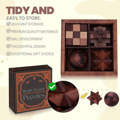 Wooden Brain Teaser Puzzles for Adults Teens - Brain Teaser Puzzles with Wooden Box 3D Puzzle Game Toys for Adults Teens - Unlock Interlocking Puzzle Adults Teens IQ Education Smart Toys - color: Style a
