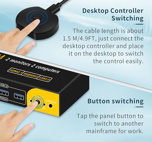 DP HDMI KVM Switch 2 Monitors 2 Computers Display Port | 8K@60HZ, USB3.0 with 1 USB C, DP and HDMI KVM Switches - size: 2 PC 2 Monitor-8K Yell
