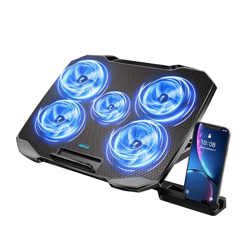 AIMIUZI Laptop Cooling Pad Laptop Cooler Stand, Laptop Fan Cooling Pad for 12-15.6 Inch Laptop Notebooks, 5 Quiet Fans, 5 Angle Adjustable Laptop Cooling Stand (Black) - color: Blue