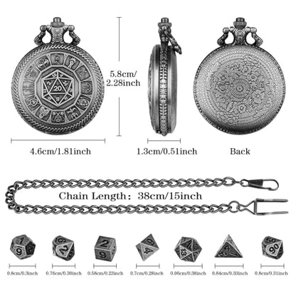 Keller & Weber Mini DND Dice Set, Center Number Dice Pocket Watch Case, 7 Pieces Polyhedral Metal D&D Dice, DND Gift with Gift Box, Role Playing Board Game Accessories, Dark Silver - color: Dark Silver