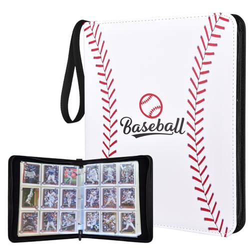 Baseball Card Binder 9 Pocket, 720 Pockets Trading Card Binder with Zipper, Portable Collector Card Album Storage Organizer for Sports Cards, Game Cards, Gifts for Kids - color: 9 Pocket Baseball Elements 720