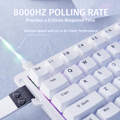 ATTACK SHARK X68 HE 60% Wired RT 8K Keyboard and Wireless R1 Mouse-White | Adjustable Actuation,Hall Effect Mechanical Magnetic Switch,Coiled Cable,USB C/2.4Ghz/BT Ultralight 18K DPI Mice for PC Gamer - color: White, size: Keyboard Mouse