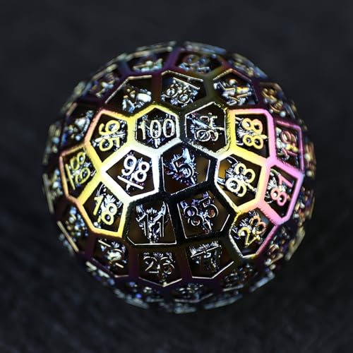 Enchanted Hollow Metal D100 Dice - 50mm DND Dice for d&d RPG & Tabletop Games for Gamers Dm with a Leather Bag (Colorful) - color: D100 Colorful