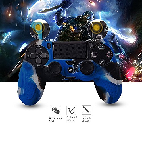 CHINFAI PS4 Controller DualShock4 Skin Grip Anti-Slip Silicone Cover Protector Case for Sony PS4/PS4 Slim/PS4 Pro Controller with 8 Thumb Grips (Camou-Blue) - color: Camou-blue