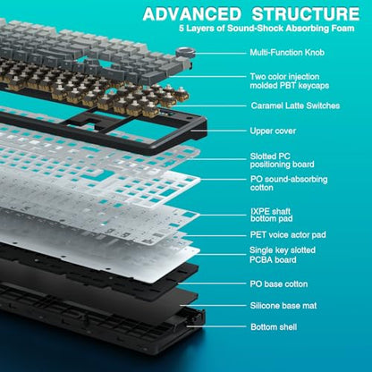 AULA F108 PRO - Wireless Mechanical Keyboard with Screen & Knob,Full Size Keyboard with 8000mAh Battery,Pre-lubed Switches,Side Printed PBT Keycaps,RGB Backlit Hot Swappable Custom Gaming Keyboards - color: Gradient Black