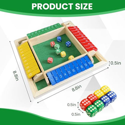 Shut The Box Dice Game, Wooden Strategy Board Game for 2-4 Players | Tabletop Math Game, 8 Dice Included, Velvet Storage Bag, Multicolor Design, Family Game Night, Pub Game - style: 4 Player-Multicolor