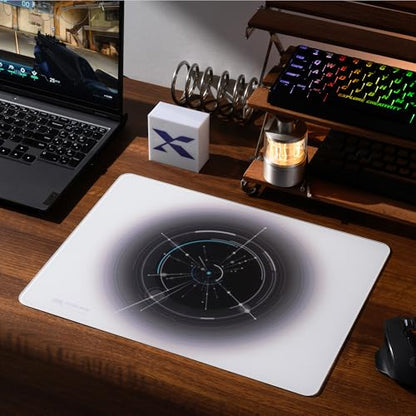 XVX Glass Mousepad Gaming, White Overload Hard Mouse Pads for Gaming,Professional Large Mouse Mat 410mm*310mm, Special Glass Surface with Improved Precision and Speed - color: White(Overload)
