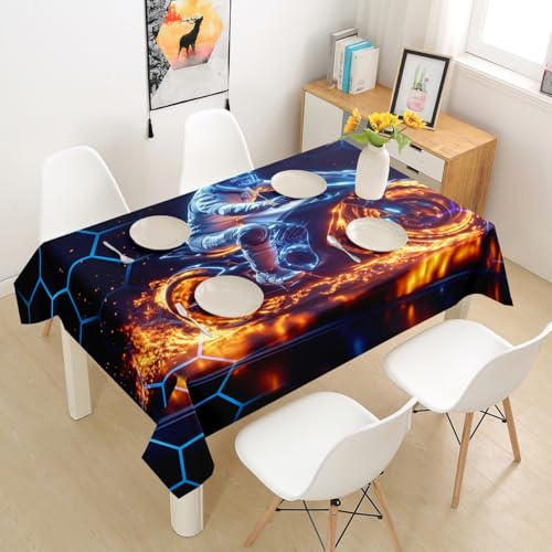 Manfei Neon Blue Honeycomb Tablecloths,Motorcycle Table Cloth Burning Fire Dirt Bike Table Cover for Kids Teens Soft Table Accessories for Kitchen Decor,Rectangle 55"x71" - color: Blue Yellow, size: 55" x 71"